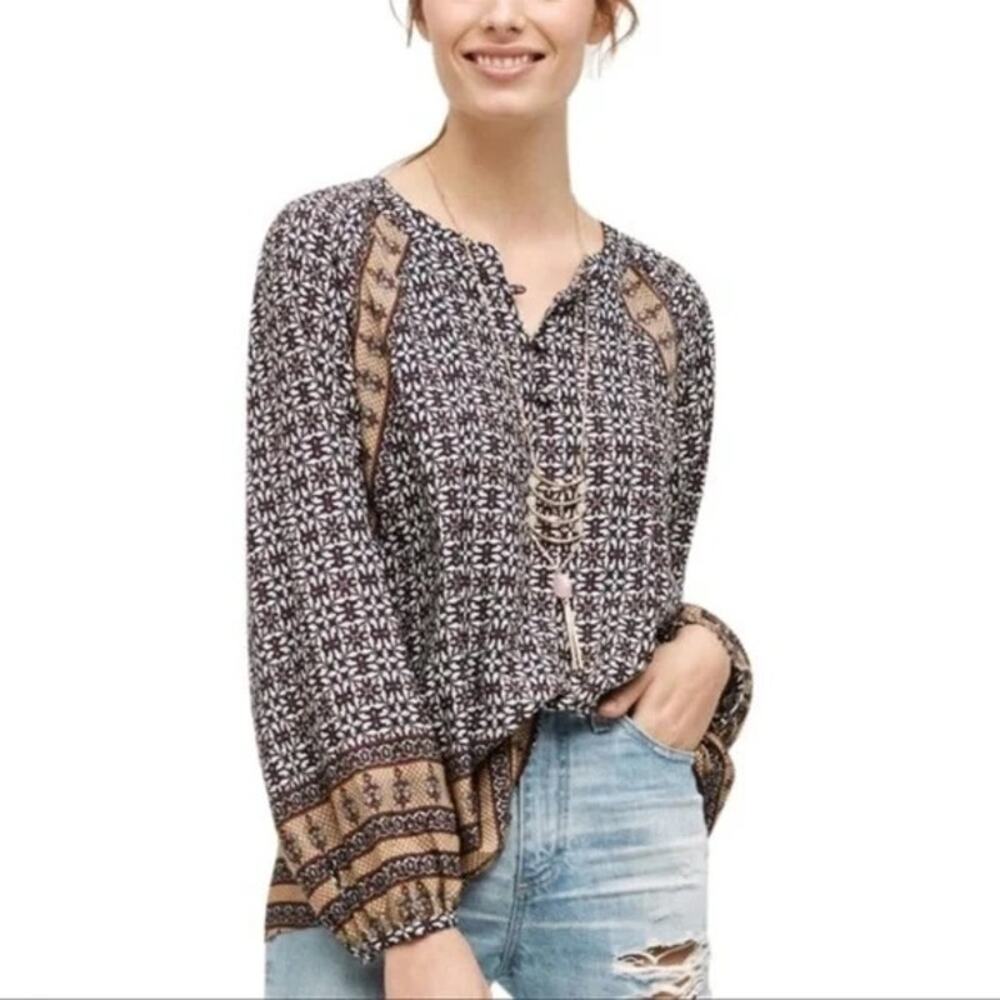 Anthropologie 11 1 Tylho Aubina Peasant Blouse Relaxed Fit Boho Black Medium